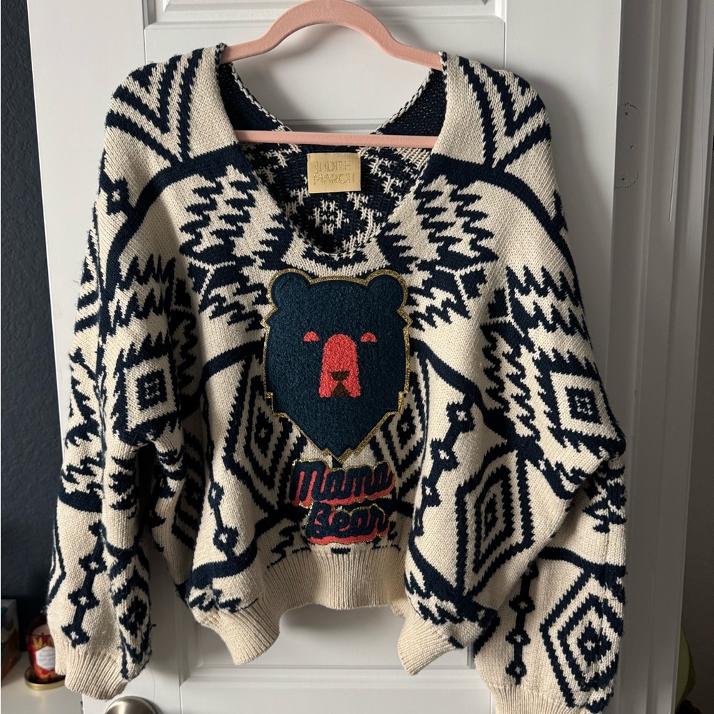 Judith March Navy and Cream Bear Sweater